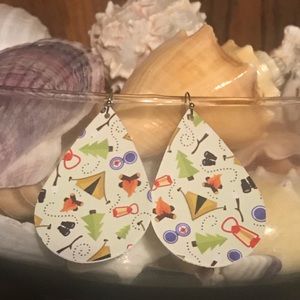 Camping Teardrop Earrings Faux Leather